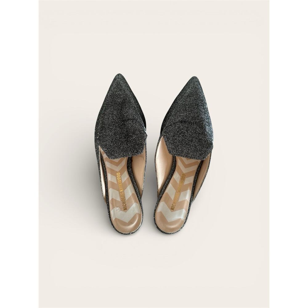 Nicholas Kirkwood Grey Glitter Fabric Beya Flat Pointed-Toe Mules Size 37 1/2